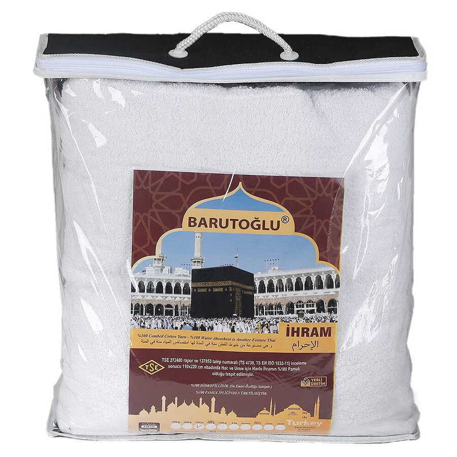 5828 Pamuk İhram Takımı – Erkek, 2 Parça, 110x220 cm, Hac & Umre İçin - Görsel 1