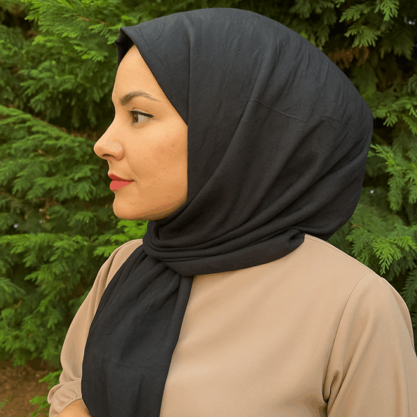 Ütü İstemez Bambu Kraş Şal – Siyah Renk - Doğal, Kaymaz, İç Göstermez, Dört Mevsim Kullanım